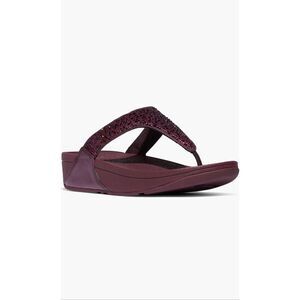 FitFlop Lulu Crystal Mix Toe Post Wedge Sandal in Metallic Plumberry Size 8